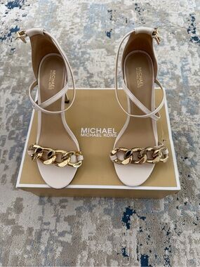 Michael Kors Blush Leather Ankle-Strap Sandals with Gold Chain